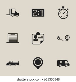 Set Of 9 Editable Mixed Icons. Includes Symbols Such As Chronometer, List, Auto And More. Can Be Used For Web, Mobile, UI And Infographic Design.
