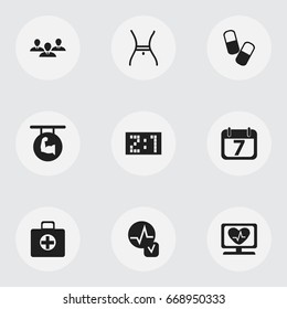Set Of 9 Editable Mixed Icons. Includes Symbols Such As Date Block, Result, Group And More. Can Be Used For Web, Mobile, UI And Infographic Design.