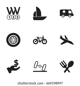 Set Of 9 Editable Mixed Icons. Includes Symbols Such As Emergency, Cutlery, Dumbbell And More. Can Be Used For Web, Mobile, UI And Infographic Design.
