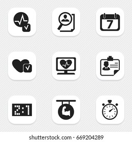 Set Of 9 Editable Mixed Icons. Includes Symbols Such As Date Block, Soul, Heartbeat And More. Can Be Used For Web, Mobile, UI And Infographic Design.