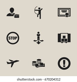 Set Of 9 Editable Mixed Icons. Includes Symbols Such As Delivery, Achievement, Finding Solution And More. Can Be Used For Web, Mobile, UI And Infographic Design.