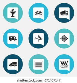 Set Of 9 Editable Mixed Icons. Includes Symbols Such As Blank, World, Goblet And More. Can Be Used For Web, Mobile, UI And Infographic Design.