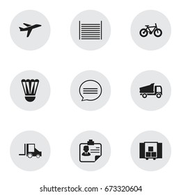 Set Of 9 Editable Mixed Icons. Includes Symbols Such As Identification, Chatting, Blank And More. Can Be Used For Web, Mobile, UI And Infographic Design.