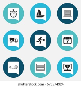 Set Of 9 Editable Mixed Icons. Includes Symbols Such As Navigation, Heart Rhythm, Lorry And More. Can Be Used For Web, Mobile, UI And Infographic Design.