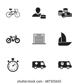 Set Of 9 Editable Mixed Icons. Includes Symbols Such As Police Vehicle, Employee, Yacht And More. Can Be Used For Web, Mobile, UI And Infographic Design.
