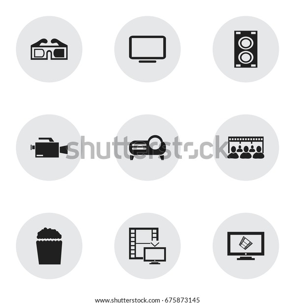 Set Of 9 Editable Movie Icons.\
Includes Symbols Such As Television, 3D Glasses, Video Camera And\
More. Can Be Used For Web, Mobile, UI And Infographic\
Design.
