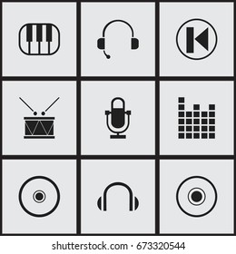 Set Of 9 Editable Multimedia Icons. Includes Symbols Such As Phonogram, Cd, Vinyl And More. Can Be Used For Web, Mobile, UI And Infographic Design.
