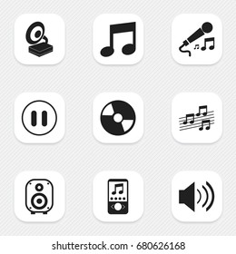 Set Of 9 Editable Multimedia Icons. Includes Symbols Such As Karaoke, Music Phone, Speaker And More. Can Be Used For Web, Mobile, UI And Infographic Design.