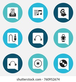 Set Of 9 Editable Multimedia Icons. Includes Symbols Such As Media Device, Disc, Phonogram And More. Can Be Used For Web, Mobile, UI And Infographic Design.