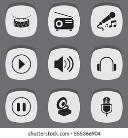 Set Of 9 Editable Music Icons. Includes Symbols Such As Karaoke, Stop, Sound And More. Can Be Used For Web, Mobile, UI And Infographic Design.