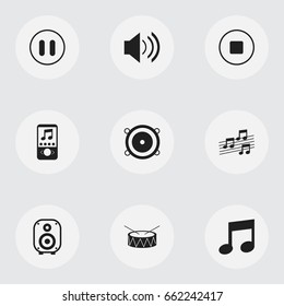Set Of 9 Editable Music Icons. Includes Symbols Such As Break Music, Musical Sign, Music Phone And More. Can Be Used For Web, Mobile, UI And Infographic Design.