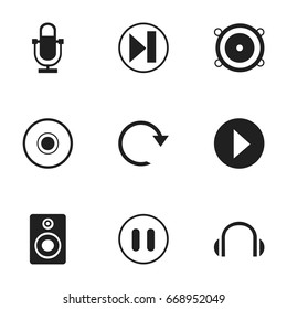 Set Of 9 Editable Music Icons. Includes Symbols Such As Headphones, Cd, Refresh And More. Can Be Used For Web, Mobile, UI And Infographic Design.