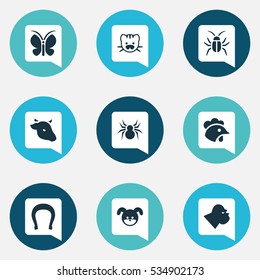 Set Of 9 Editable Nature Icons. Includes Symbols Such As Talisman, Puppy, Bull And More. Can Be Used For Web, Mobile, UI And Infographic Design.
