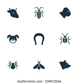 Set Of 9 Editable Nature Icons. Includes Symbols Such As Bug, Cockroach, Bull And More. Can Be Used For Web, Mobile, UI And Infographic Design.