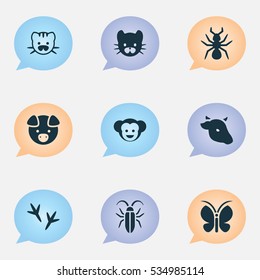 Set Of 9 Editable Nature Icons. Includes Symbols Such As Bedbug, Bull, Footprint And More. Can Be Used For Web, Mobile, UI And Infographic Design.