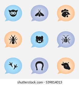 Set Of 9 Editable Nature Icons. Includes Symbols Such As Bedbug, Footprint, Talisman And More. Can Be Used For Web, Mobile, UI And Infographic Design.