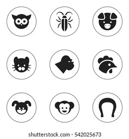 Set Of 9 Editable Nature Icons. Includes Symbols Such As Hog, Chimpanzee, Rooster And More. Can Be Used For Web, Mobile, UI And Infographic Design.