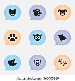 Set Of 9 Editable Nature Icons. Includes Symbols Such As Rooster, Puppy, Footprint And More. Can Be Used For Web, Mobile, UI And Infographic Design.