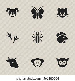 Set Of 9 Editable Nature Icons. Includes Symbols Such As Bull, Puppy, Footprint And More. Can Be Used For Web, Mobile, UI And Infographic Design.