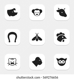 Set Of 9 Editable Nature Icons. Includes Symbols Such As Bird, Honey, Chimpanzee And More. Can Be Used For Web, Mobile, UI And Infographic Design.