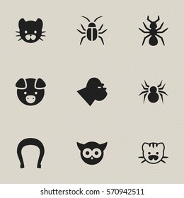 Set Of 9 Editable Nature Icons. Includes Symbols Such As Hog, Chimpanzee, Beast And More. Can Be Used For Web, Mobile, UI And Infographic Design.