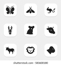 Set Of 9 Editable Nature Icons. Includes Symbols Such As Crawfish, Chimpanzee, Cow And More. Can Be Used For Web, Mobile, UI And Infographic Design.