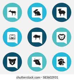 Set Of 9 Editable Nature Icons. Includes Symbols Such As Beast, Rooster, Rhinoceros And More. Can Be Used For Web, Mobile, UI And Infographic Design.