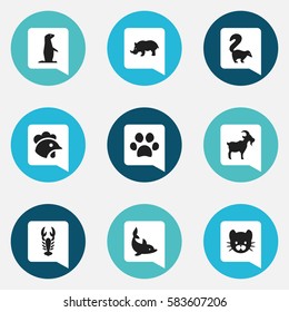 Set Of 9 Editable Nature Icons. Includes Symbols Such As Groundhog, Crawfish, Rooster And More. Can Be Used For Web, Mobile, UI And Infographic Design.