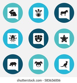 Set Of 9 Editable Nature Icons. Includes Symbols Such As Hog, Horse, Rhino And More. Can Be Used For Web, Mobile, UI And Infographic Design.
