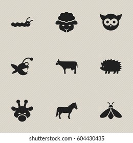 Set Of 9 Editable Nature Icons. Includes Symbols Such As Fish, Larva, Honey And More. Can Be Used For Web, Mobile, UI And Infographic Design.