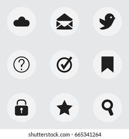Set Of 9 Editable Network Icons. Includes Symbols Such As Dove, Quiz, Tag And More. Can Be Used For Web, Mobile, UI And Infographic Design.