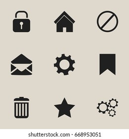 Set Of 9 Editable Network Icons. Includes Symbols Such As Gear, Home, Letter And More. Can Be Used For Web, Mobile, UI And Infographic Design.