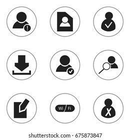Set Of 9 Editable Network Icons. Includes Symbols Such As Edit File, Approve User, Access Allowed And More. Can Be Used For Web, Mobile, UI And Infographic Design.