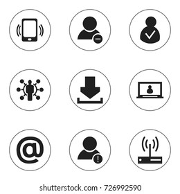 Set Of 9 Editable Network Icons. Includes Symbols Such As Access Allowed, Smartphone, Error Account And More. Can Be Used For Web, Mobile, UI And Infographic Design.