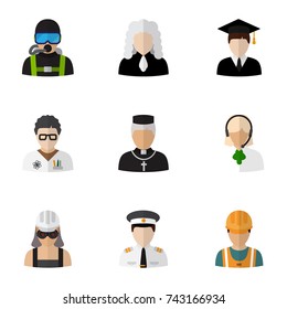 Set Of 9 Editable Occupation Flat Icons. Includes Symbols Such As Swimmer, Graduate, Speaker And More. Can Be Used For Web, Mobile, UI And Infographic Design.