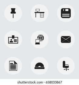 Set Of 9 Editable Office Icons. Includes Symbols Such As Authentication, Compact Disk, Epistle And More. Can Be Used For Web, Mobile, UI And Infographic Design.