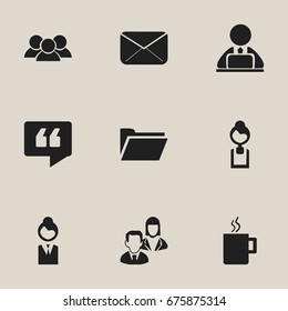 Set Of 9 Editable Office Icons. Includes Symbols Such As Employee, Mug, Group And More. Can Be Used For Web, Mobile, UI And Infographic Design.