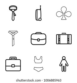 set of 9 editable outline icons such as tie, case, man, suitcase, clubs