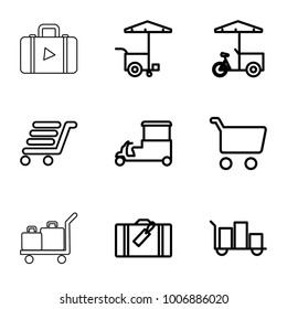 set of 9 editable outline  icons such as luggage, fast food cart, shopping cart
