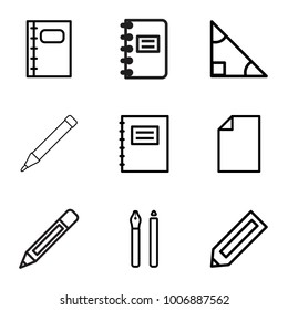 set of 9 editable outline icons such as pencil, notepad, pen, triangle, paper