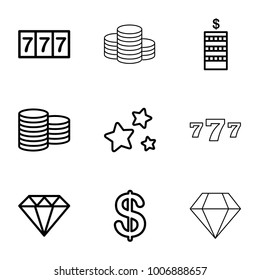  set of 9 editable outline icons such as coin, 7 number, diamond