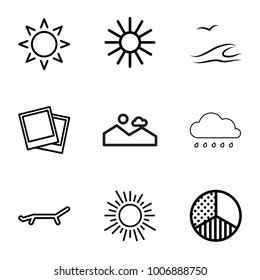  set of 9 editable outline icons such as sun, photo, brightness, sea and gull