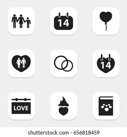 Set Of 9 Editable Passion Icons. Includes Symbols Such As Valentines Day, Calendar, Lineage And More. Can Be Used For Web, Mobile, UI And Infographic Design.