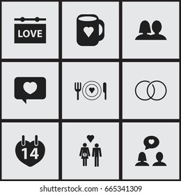 Set Of 9 Editable Passion Icons. Includes Symbols Such As Family, Valentines Day, Cap And More. Can Be Used For Web, Mobile, UI And Infographic Design.