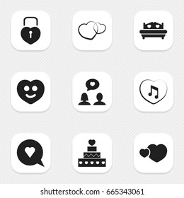 Set Of 9 Editable Passion Icons. Includes Symbols Such As Bubble, Darling, Locked Heart And More. Can Be Used For Web, Mobile, UI And Infographic Design.