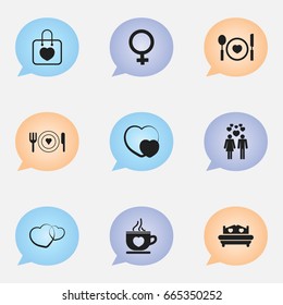 Set Of 9 Editable Passion Icons. Includes Symbols Such As Handbag, Cutlery, Plate. Can Be Used For Web, Mobile, UI And Infographic Design.