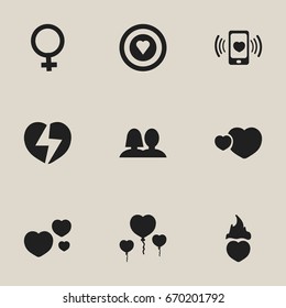 Set Of 9 Editable Passion Icons. Includes Symbols Such As Divorce, Smartphone, Darling And More. Can Be Used For Web, Mobile, UI And Infographic Design.