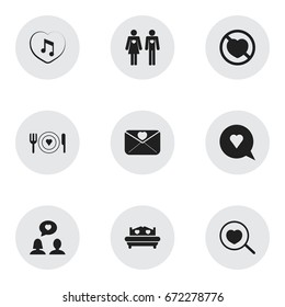 Set Of 9 Editable Passion Icons. Includes Symbols Such As Dishes, Mattress, Loupe And More. Can Be Used For Web, Mobile, UI And Infographic Design.