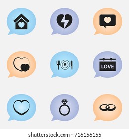 Set Of 9 Editable Passion Icons. Includes Symbols Such As Building, Romantic, Shape And More. Can Be Used For Web, Mobile, UI And Infographic Design.