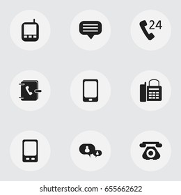Set Of 9 Editable Phone Icons. Includes Symbols Such As Smartphone, Transceiver, Office Telephone And More. Can Be Used For Web, Mobile, UI And Infographic Design.